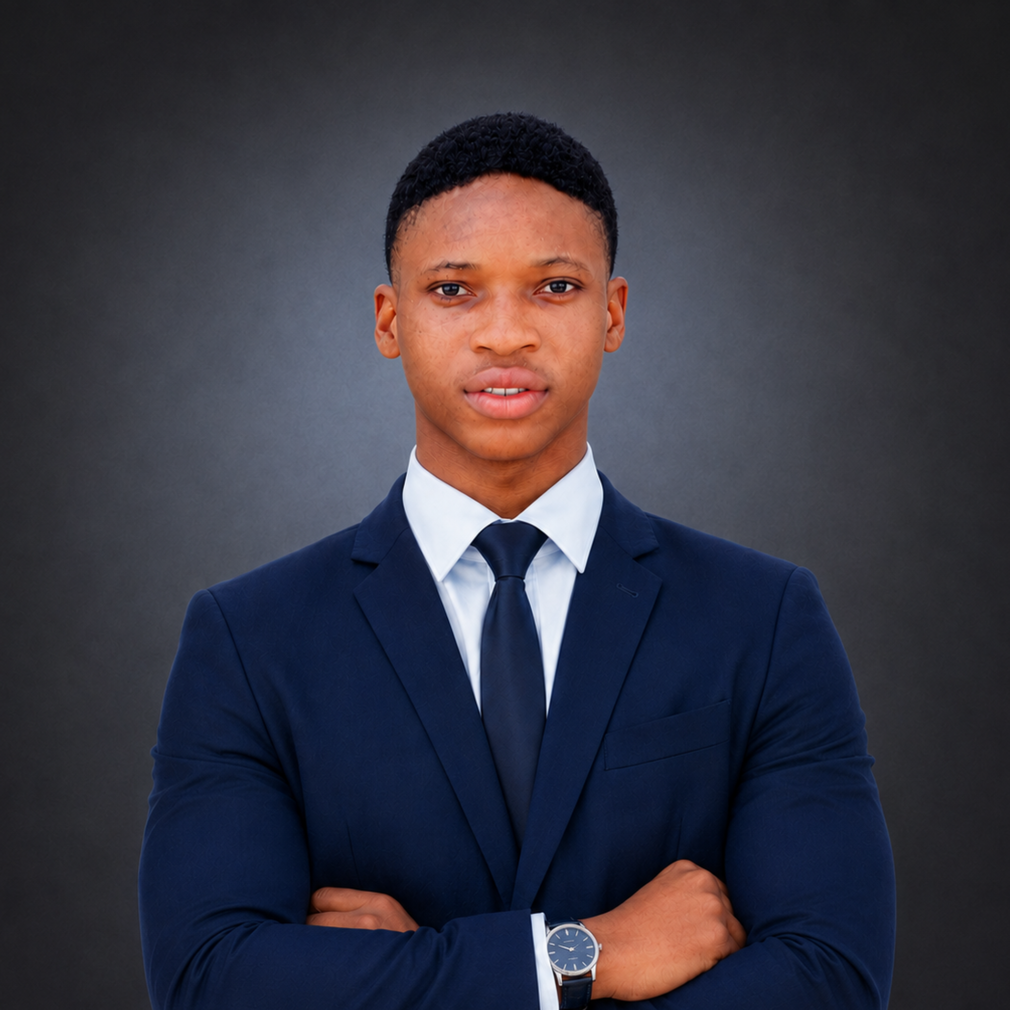 Samuel Omoniyi, E-commerce Growth & Conversion Specialist, photographed in a navy suit